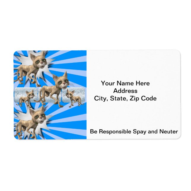Katter, blå spay och Neuter-etiketter Fraktsedel (Framsidan)