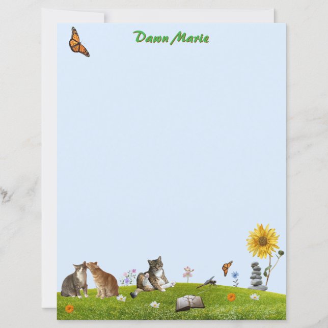 Katter, blommor och fjärilar brevpapper (Framsida)