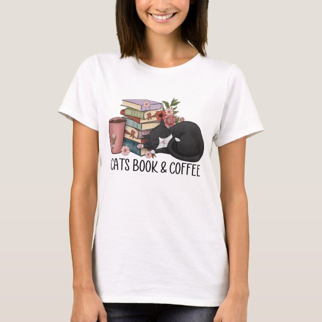 Katter bok och kaffe t shirt (Framsida)