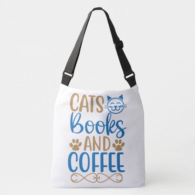 Katter, Bokar och kaffe Crossbody Tote Axelväska (Framsida)