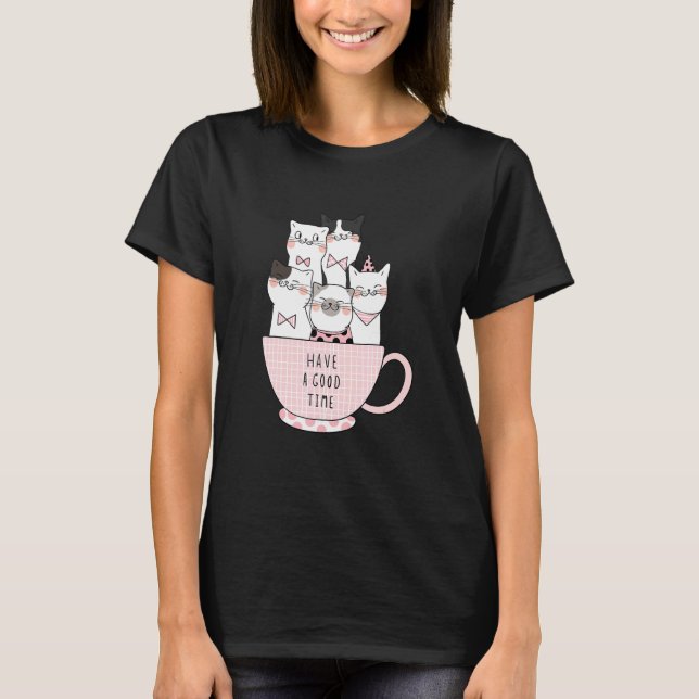 Katter Bra Time Coffee and Baristas T Shirt (Framsida)