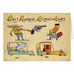 Katter, Cowboys, clowner & bilar Hälsningskort