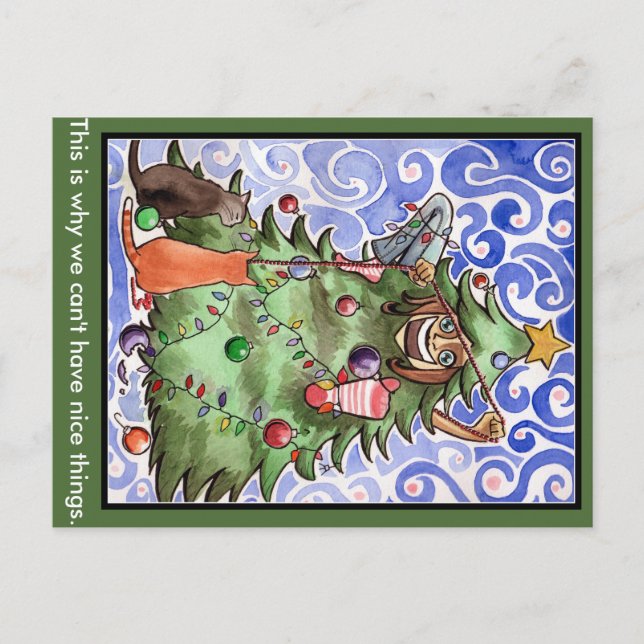 Katter & deras människa & en julgran helg vykort (Framsida)