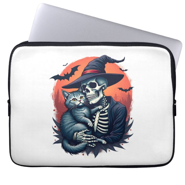 Katter eftersom människor är Creepy Halloween Skel Laptop Fodral (Framsidan)