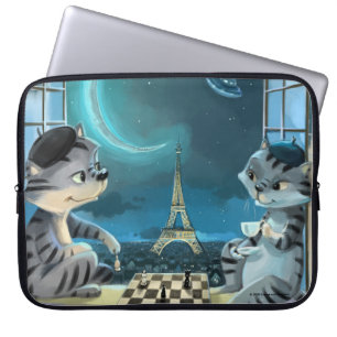 Katter Eiffeltornet - Natt Laptopfodral Laptop Fodral
