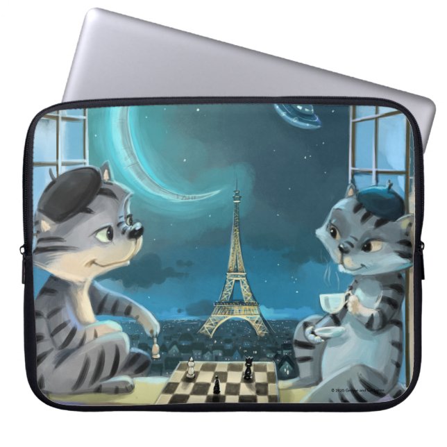 Katter Eiffeltornet - Natt Laptopfodral Laptop Fodral (Framsidan)