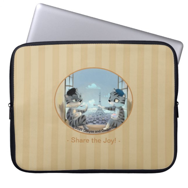 Katter & Eiffeltornet - Paris Glädje Laptopfodral Laptop Fodral (Framsidan)