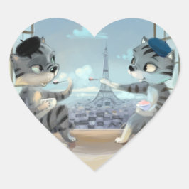 Katter & Eiffeltornet - Paris Heart Klistermärken
