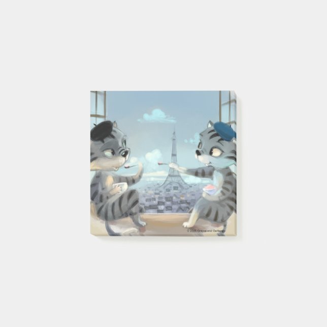 Katter & Eiffeltornet – Paris Noteringar 3" x 3" Post-it Block (Framsida)