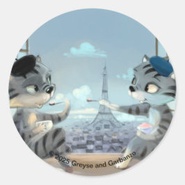 Katter & Eiffeltornet - Paris Rund Sticker Runt Klistermärke