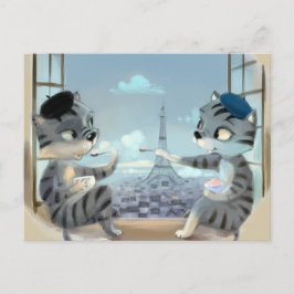 Katter & Eiffeltornet – Paris vykort