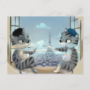 Katter & Eiffeltornet – Paris vykort