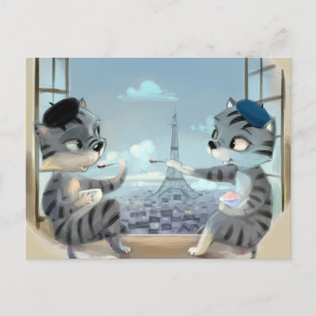 Katter & Eiffeltornet – Paris vykort (Framsida)