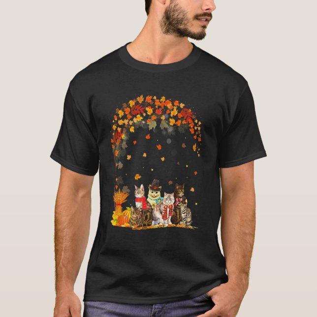 Katter Faller Höstblad Träd  Katt T Shirt (Framsida)