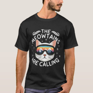 Katter fjällar kallar Roligt katt skidor Retro sol T Shirt