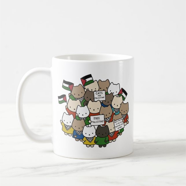 Katter för Palestina – Kawaii Katter för Rättvisa Kaffemugg (Vänster)