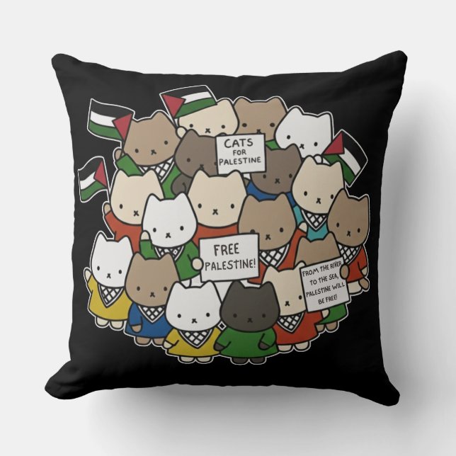 Katter för Palestina – Kawaii Katter för Rättvisa Kudde (Framsida)