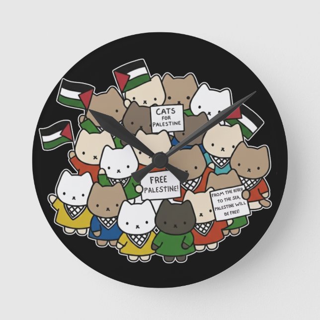 Katter för Palestina – Kawaii Katter för Rättvisa Rund Klocka (Framsida)