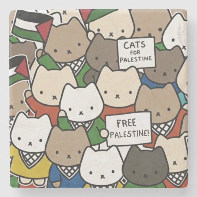 Katter för Palestina – Kawaii Katter för Rättvisa Stenunderlägg (Framsidan)