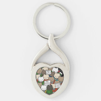 Katter för Palestina – Kawaii Katter för Rättvisa Twisted Heart Silverfärgad Nyckelring