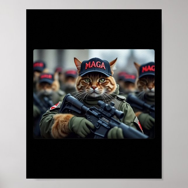 Katter för Trump Mega Army American Flagga Patriot Poster (Framsidan)