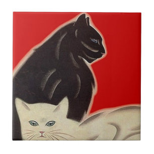 Katter för vit för vintageart décostil belägge kakelplatta