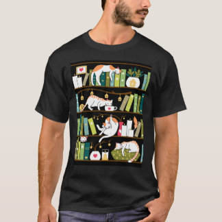 Katter från bibliotek - vita katter på bok hyllor t shirt