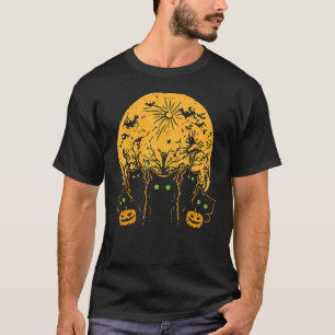 Katter Fullmåne Halloween Djur Husdjur Män Kvinnor T Shirt