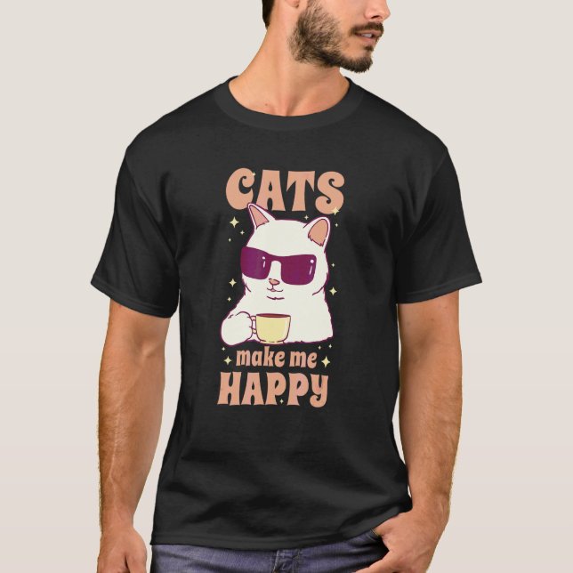 Katter Glad Kaffe T Shirt (Framsida)