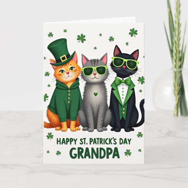 Katter Glad St Patricks Day Farfar Kort (Framsida)