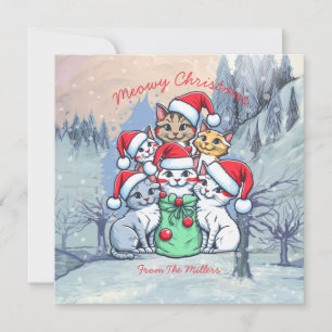 Katter God Jul, Meowy Jul, Roligt Present Inbjudningar