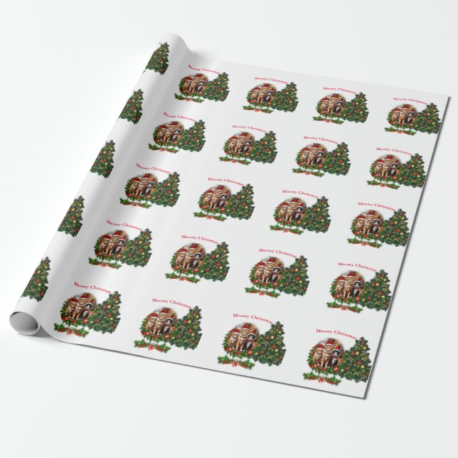 Katter God Jul Presentpapper (Utrullad)