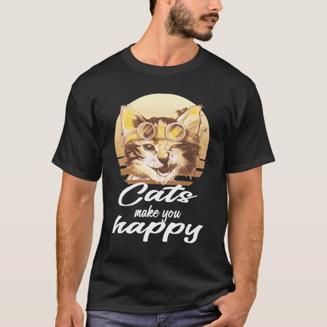 Katter gör dig lycklig t shirt (Framsida)