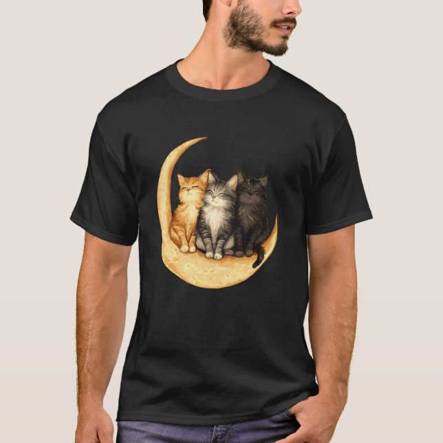 Katter Halvmåne Söt Kattälskare T Shirt (Framsida)