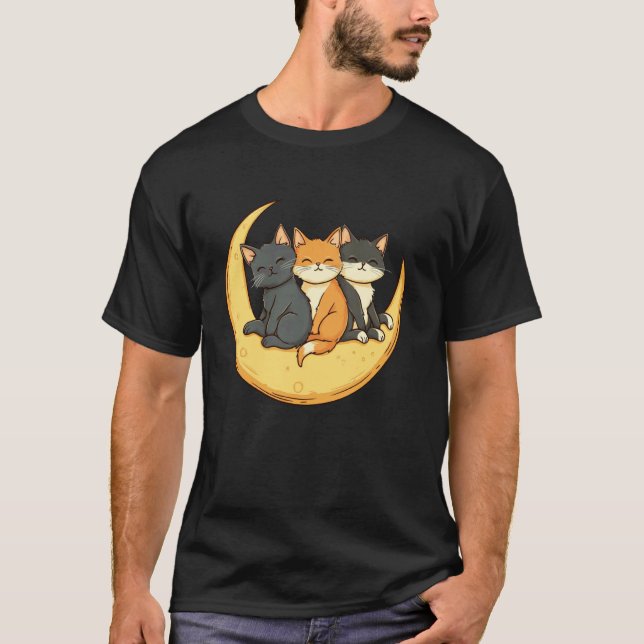 Katter Halvmåne Söt Kattälskare T Shirt (Framsida)