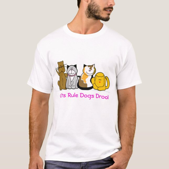 Katter härskar hundar dreglar tee shirt (Framsida)