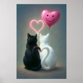 Katter - hjärtans dagskort med Rosa Helgdag Heart Poster