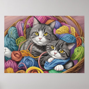 Katter i Basket Poster