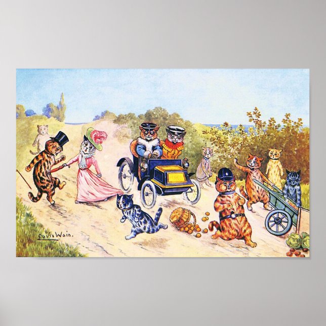 Katter i bil, Louis Wain Poster (Framsidan)