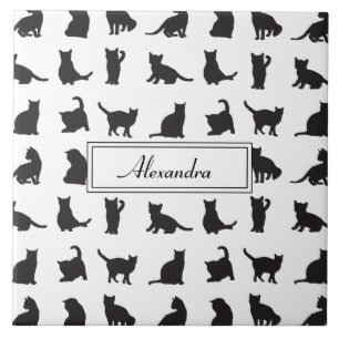 Katter i Black Silhouette med Monogram från förs Kakelplatta