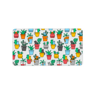 Katter i blomkrukor adressetikett