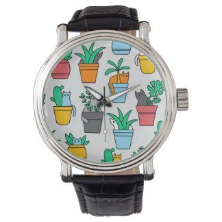 Katter i blomkrukor armbandsur
