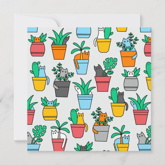 Katter i blomkrukor inbjudningar (Framsida)