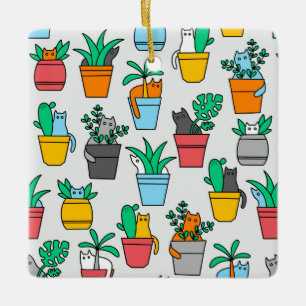 Katter i blomkrukor julgransprydnad keramik