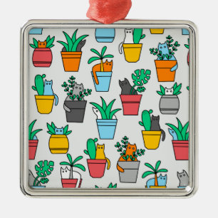 Katter i blomkrukor julgransprydnad metall