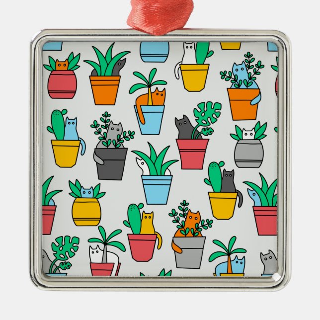 Katter i blomkrukor julgransprydnad metall (Framsidan)