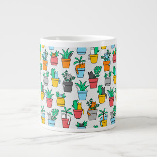 Katter i blomkrukor jumbo mugg
