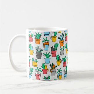 Katter i blomkrukor kaffemugg