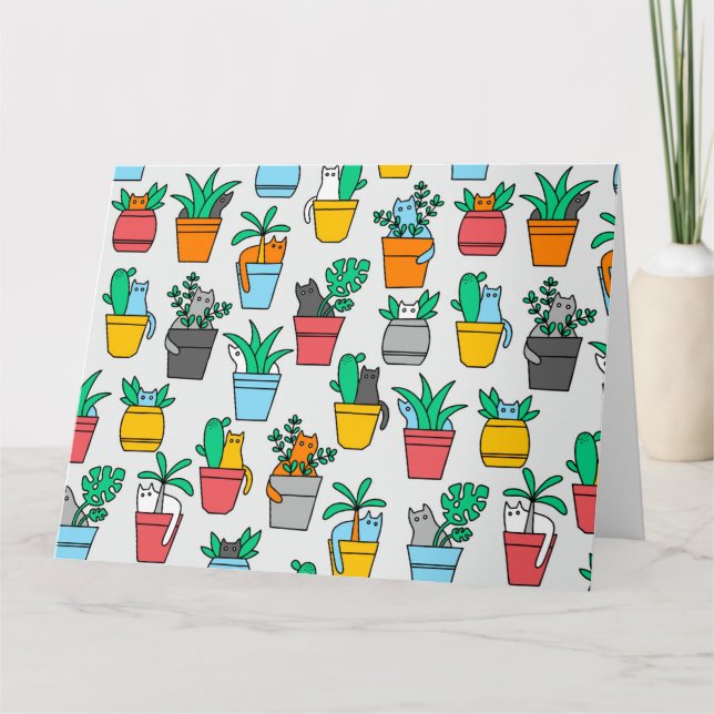 Katter i blomkrukor kort (Framsida)