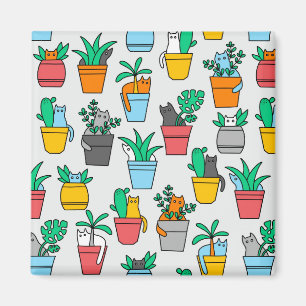 Katter i blomkrukor magnet